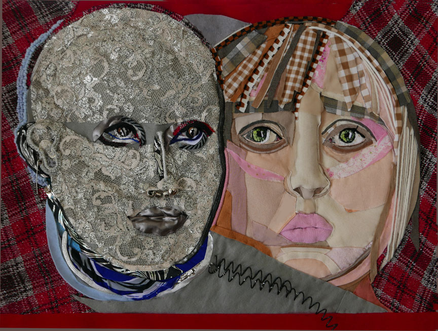 Linda Friedman Schmidt’s sculptural double portrait “Nowhere to Run Nowhere to Hide” conveys her discomfort with constantly updating and upgrading technology.